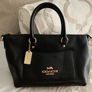 Coach F31467 Black Pebbled Leather Emma Satchel Shoulder Bag Purse Tote